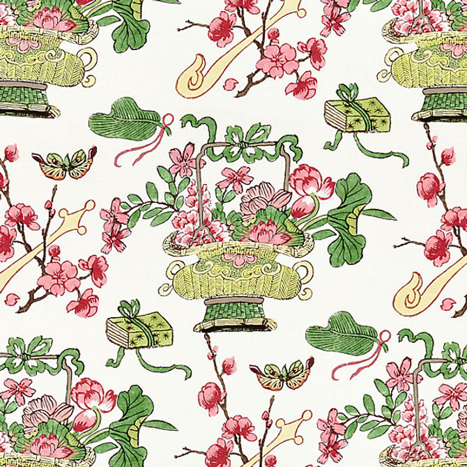 Shanghai Blossoms/Spring 16591-001 by Scalamandre Designer Fabric MERCHANTE 55% LINEN 45% COTTON ITALY LIGHT DUTY Horizontal: 26.25" and Vertical: 13.5" 55" - Swanky Fabrics -