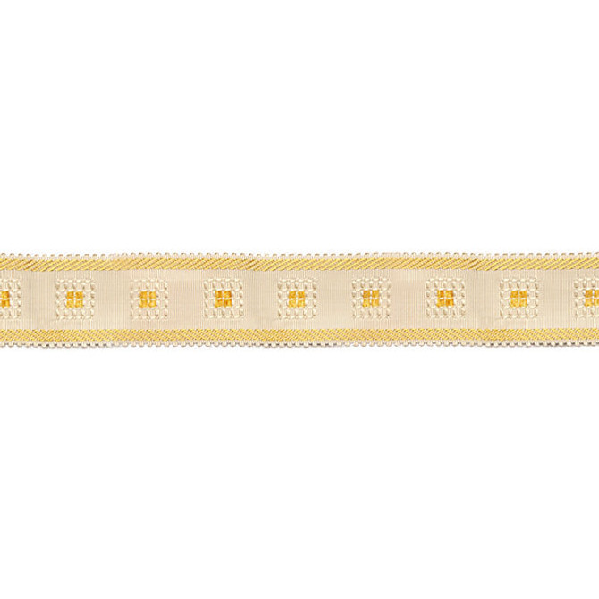 Sienese Braid/Cream & Gold V713M-008 by Scalamandre Trim Designer Trim LA DOLCE VITA COLLECTIONS STOCKED AT 93% SILK;7% COTTON CHENILLE CHINA LIGHT DUTY Horizontal: and Vertical: 2" - Swanky Fabrics -