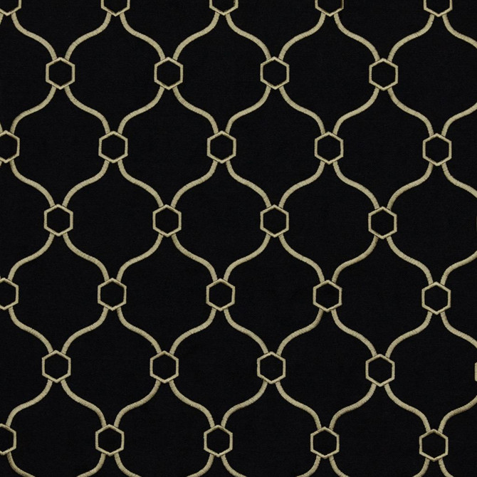 Picardie Trellis Ebony by RM CoCo Designer Fabric Finishing Touches Vol 11 32% Viscose 30% Polyester 26% Linen 12% Rayon See Sample 60000 Horizontal: 3.755 55  - Swanky Fabrics -