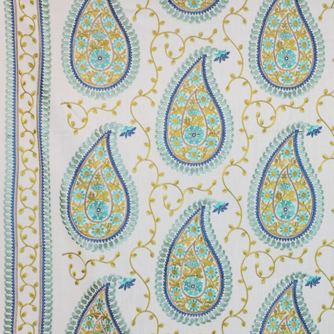 Kadiri Paisley Border Mineral by RM CoCo Designer Fabric Inspired Living Vol 17 80% Polyester 20% Linen See Sample 0 Horizontal: 15.512.13 56  - Swanky Fabrics -