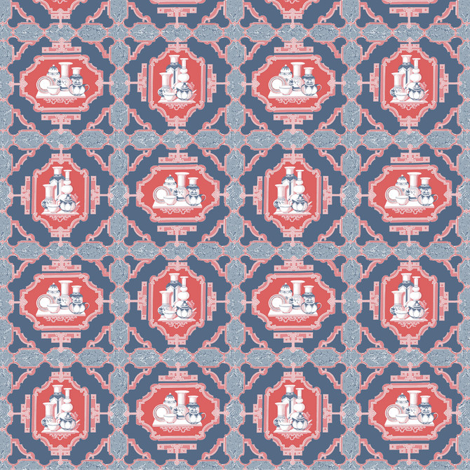 Porcelanas Azul by Gaston Y Daniela Designer Fabric GASTON LIBRERIA COTTON - 100% Italy HEAVY Horizontal: 25.61 and Vertical: 24.62 52 - Swanky Fabrics -