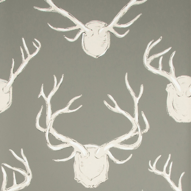Antlers Paper Grey by Lee Jofa Designer Wallcovering LODGE II WALLPAPER PAPER - 100% United States - Horizontal: 27 and Vertical: 32.25 27 - Swanky Fabrics -
