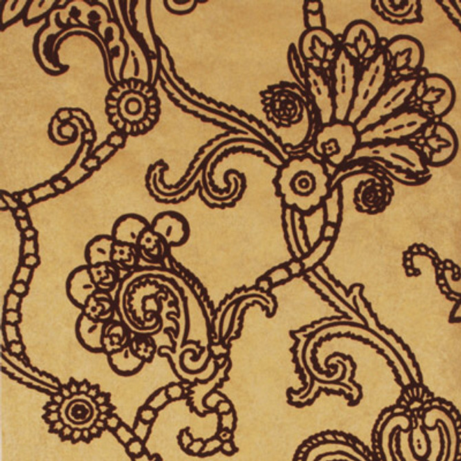 Marquise Damask Flock Gold/Plum by Mulberry Designer Wallcovering