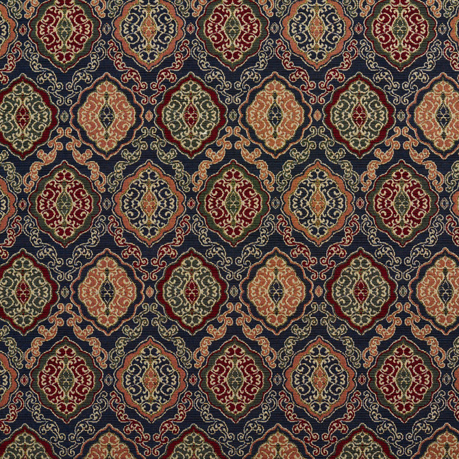 1983 Navy Heirloom by Charlotte Designer Fabric Tapestry Classics 70% Polyester, 30% Cotton Asia Exceeds 45,000 Wyzenbeek Rubs (Heavy Duty) Horizontal: 14.5" x Vertical: 7.5" 54 Inches - Swanky Fabrics -