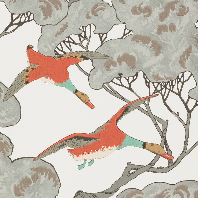 Flying Ducks Coral/Clay by Mulberry Designer Wallcovering MODERN COUNTRY PAPER - 100% United Kingdom Horizontal: 20.488 and Vertical: 20.882 20.488 - Swanky Fabrics -
