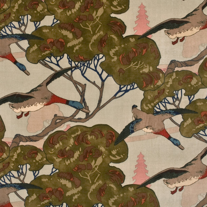 Flying Ducks Velvet Sky by Mulberry Designer Fabric