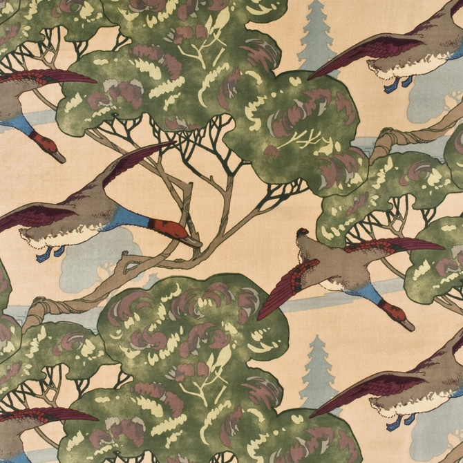 Flying Ducks Velvet Camel by Mulberry Designer Fabric COUNTRY WEEKEND COTTON - 90%;POLYESTER - 10% Thailand HEAVY Horizontal: 53.19 and Vertical: 25.216 53.19 - Swanky Fabrics -