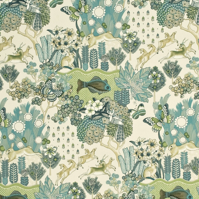 Glendale Teal/Leaf by Mulberry Designer Fabric COUNTRY WEEKEND COTTON - 100% Italy Horizontal: 27.186 and Vertical: 35.854 55.16 - Swanky Fabrics -