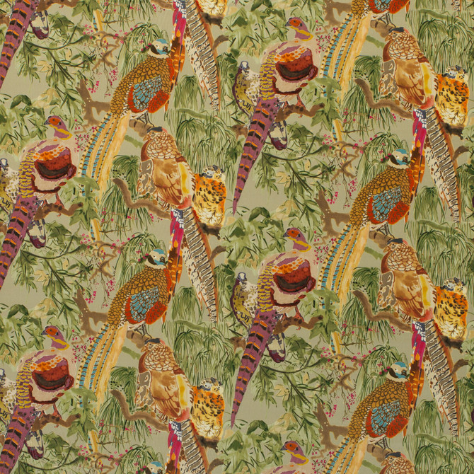Game Birds Velvet Fig Multi by Mulberry Designer Fabric BOHEMIAN ROMANCE COTTON - 88%;POLYESTER - 12% Austria HEAVY Horizontal: 26.792 and Vertical: 22.852 53.978 - Swanky Fabrics -