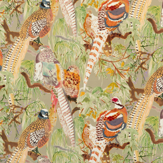 Game Birds Velvet Stone Multi by Mulberry Designer Fabric BOHEMIAN ROMANCE COTTON - 88%;POLYESTER - 12% Austria HEAVY Horizontal: 26.792 and Vertical: 22.852 53.978 - Swanky Fabrics -