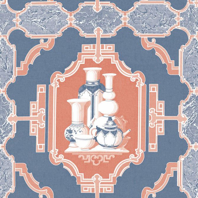 Porcelanas Azul/Rojo by Gaston Y Daniela Designer Wallcovering GASTON LIBRERIA PAPER - 100% Spain Horizontal: 0 and Vertical: 10.4 20.8 - Swanky Fabrics -
