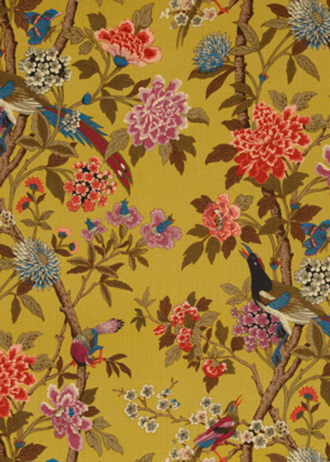 Hydrangea Bird Mustard/Mauve by G P & J Baker Designer Fabric