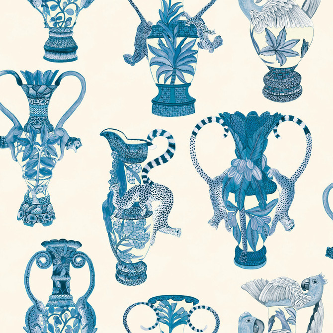 Khulu Vases Blue & White by Cole & Son Designer Wallcovering COLE & SON ARDMORE PAPER - 100% United Kingdom - Horizontal: - and Vertical: 27 27 - Swanky Fabrics -