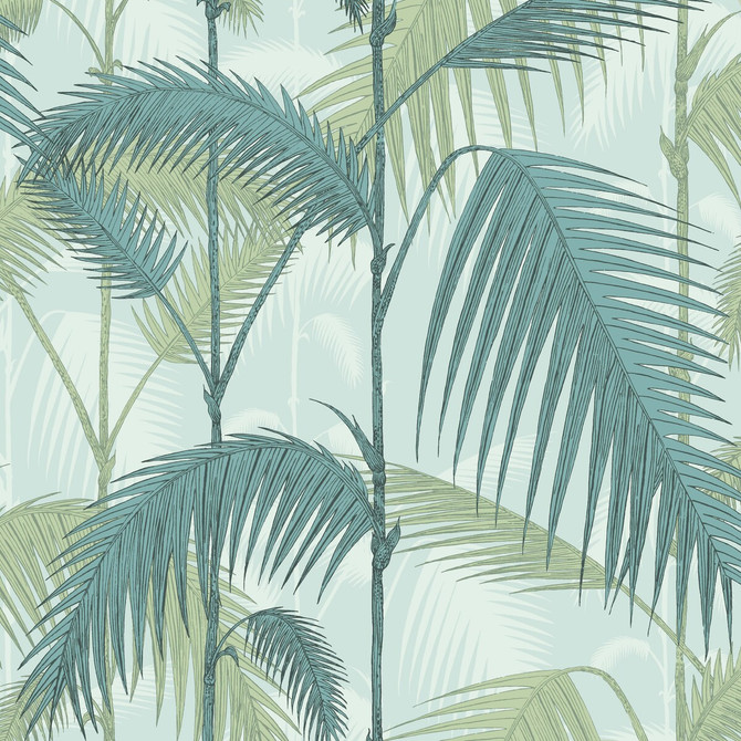 Palm Jungle Print Room Blue/Mint by Cole & Son Designer Wallcovering COLE & SON ICONS PAPER - 100% United Kingdom Horizontal: 20.5 and Vertical: 25 20.5 - Swanky Fabrics -
