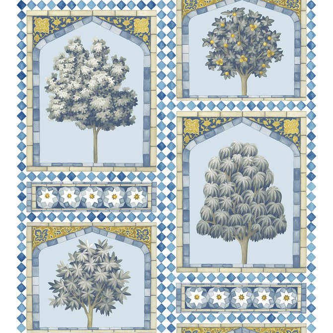 Sultan'S Palace China Blue & Ochre by Cole & Son Designer Wallcovering COLE & SON MARTYN LAWRENCE BULLARD PAPER - 100% United Kingdom Horizontal: and Vertical: 30 27 - Swanky Fabrics -