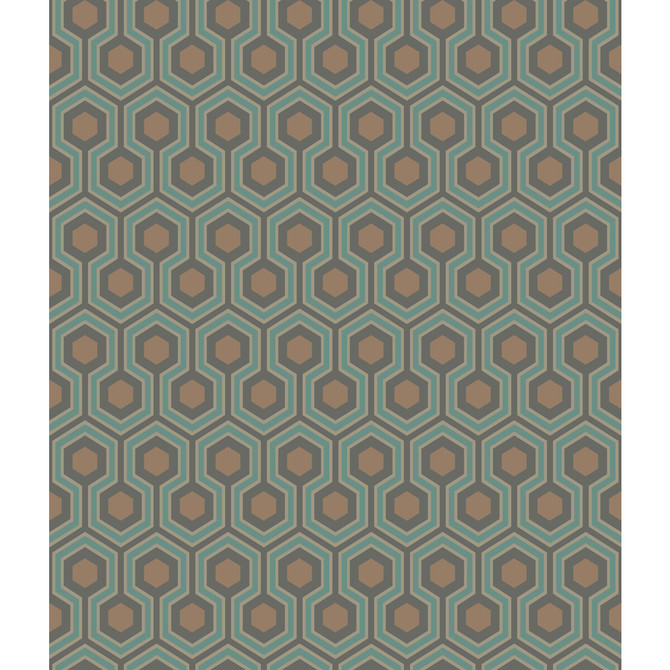 Hicks Hexagon Teal/Gold by Cole & Son Designer Wallcovering CONTEMPORARY RESTYLED PAPER - 100% United Kingdom Horizontal: 20.5 and Vertical: 4 20.5 - Swanky Fabrics -