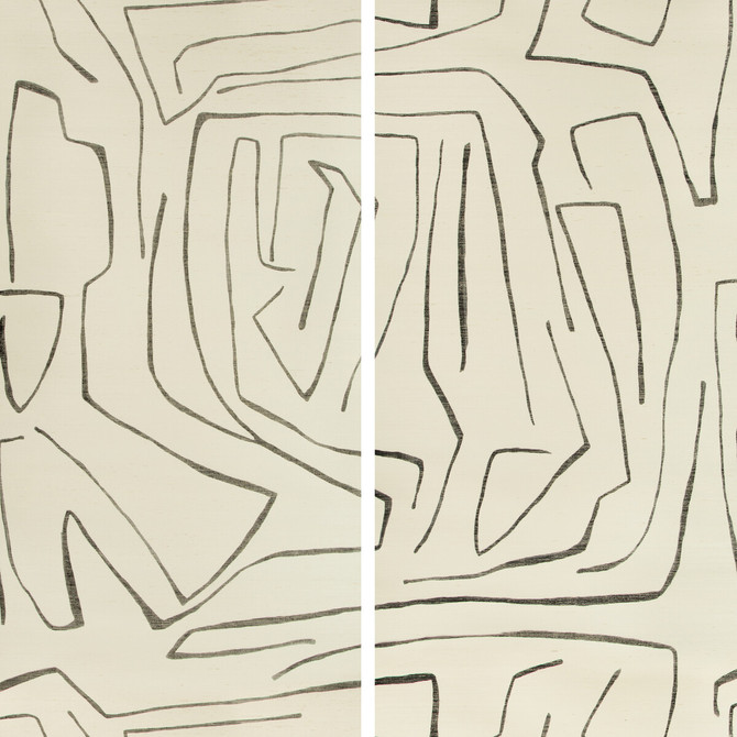 Graffito Ii Ivory/Ebony by Groundworks Designer Wallcovering KELLY WEARSTLER WALLPAPERS IV JUTE - 100% United States Horizontal: 62 and Vertical: 62 62 - Swanky Fabrics -