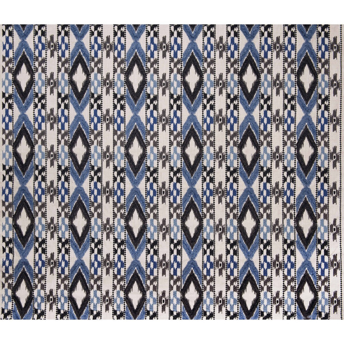 Queen Azul/Black by Gaston Y Daniela Designer Fabric GASTON AFRICALIA COTTON - 46%;VISCOSE - 38%;LINEN - 16% India - Horizontal: 8.94 and Vertical: 12.2 53.5 - Swanky Fabrics -
