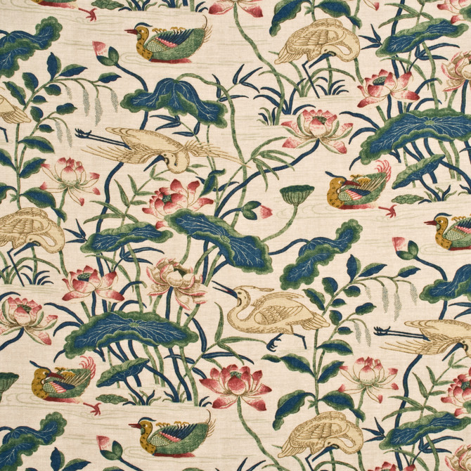 Heron & Lotus Flower Indigo/Pink by G P & J Baker Designer Fabric