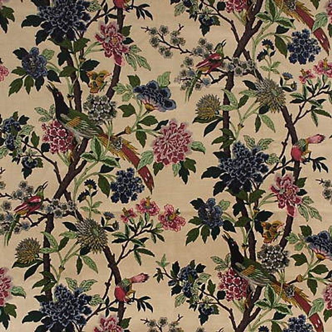 Hydrangea Bird Parchment by G P & J Baker Designer Fabric