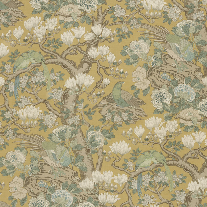 Rockbird Signature Ochre by G P & J Baker Designer Fabric SIGNATURE PRINTS LINEN - 100% Thailand MEDIUM Horizontal: 48.068 and Vertical: 40.976 48.068 - Swanky Fabrics -