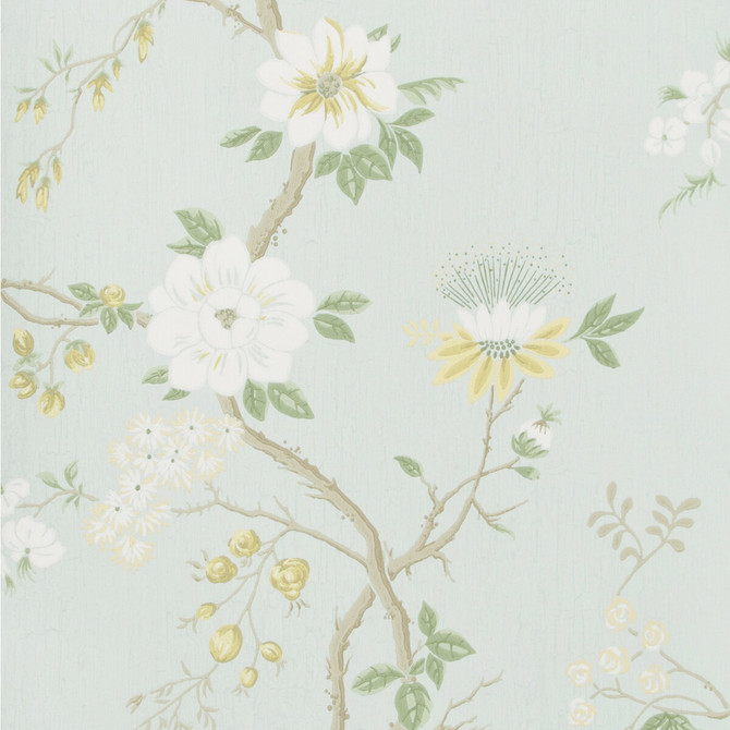 Camellia Lemon/Sage/Prm Blu by Cole & Son Designer Wallcovering COLE & SON BOTANICAL BOTANICA PAPER - 100% United Kingdom Horizontal: and Vertical: 24 20.5 - Swanky Fabrics -