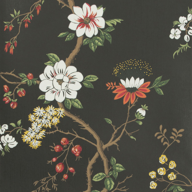 Camellia White/Red/Charco by Cole & Son Designer Wallcovering COLE & SON BOTANICAL BOTANICA PAPER - 100% United Kingdom Horizontal: and Vertical: 24 20.5 - Swanky Fabrics -