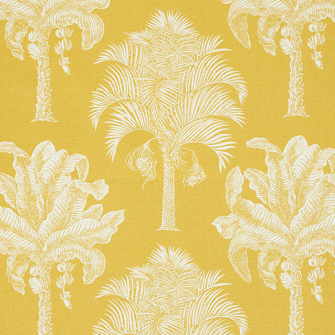 Grand Palms Gold 178001 by Schumacher Designer Fabric NEW TRADITIONAL See Sample UNITED STATES OF AMERICA MEDIUM DUTY </p><p>Repeat: Horizontal: 27" (69CM) and Vertical: 25" (64CM) 54" (137CM) - Swanky Fabrics -