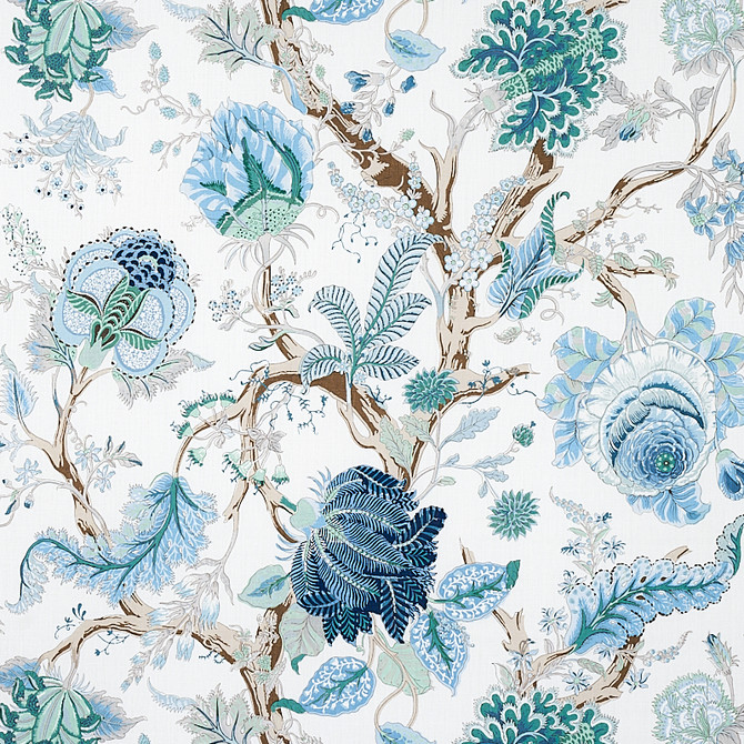 Indian Arbre Peacock & Emerald 175784 by Schumacher Fabric Schumacher Fabric Indian Arbre Peacock & Emerald 175784Fabric LINEN 100% THAILAND </p><p>Repeat: H: HORZ. 52" (132CM) , V: VERT. 46" (117CM) 52 - Fabric Carolina -