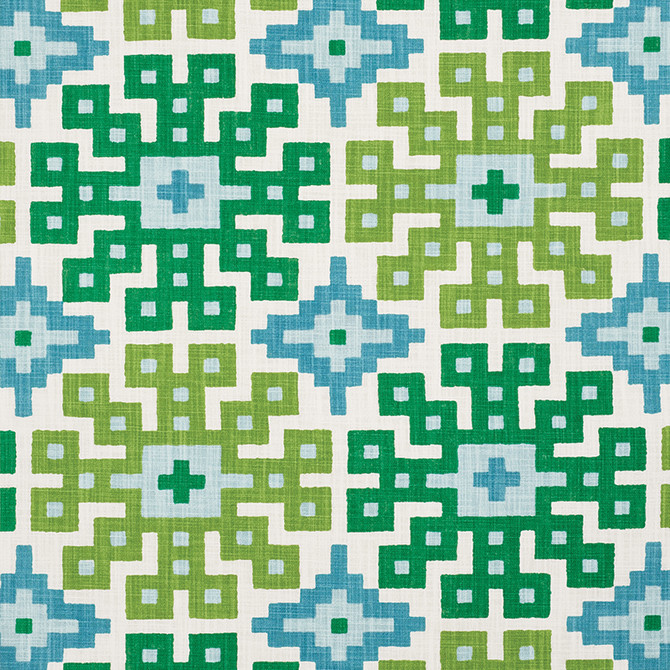 Palmetto Print Lagoon 177450 by Schumacher Designer Fabric Happy-Together 100% Cotton Wyzenbeek 15,000 Horizontal: 26.75 and Vertical: 25.25 54 - Swanky Fabrics -