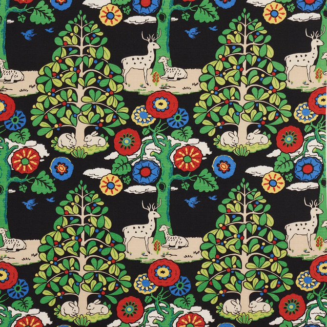Fantasy Forest Black & Multi 176971 by Schumacher Designer Fabric Once Upon A Time 18.0" - Swanky Fabrics -