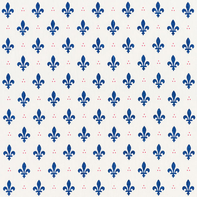 Fleur De Lis Bleu & Rouge 176961 by Schumacher Designer Fabric French-Revolution 100% Linen Wyzenbeek 15,000 Horizontal: 2 and Vertical: 2.5 54 - Swanky Fabrics -