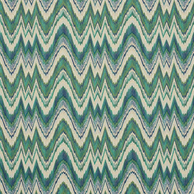 Valkyrie Flame Stitch Emerald & Peacock 68942 by Schumacher Designer Fabric 125Th Anniversary 13.5" - Swanky Fabrics -