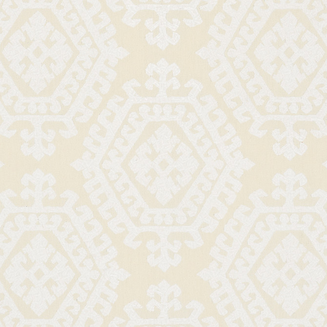 Omar Embroidery Ivory 71940 by Schumacher Designer Fabric Caravanne 46% Polyester, 28% Linen, 26% Cotton Martindale 50,000 Horizontal: 16.75 and Vertical: 14.75 51 - Swanky Fabrics -