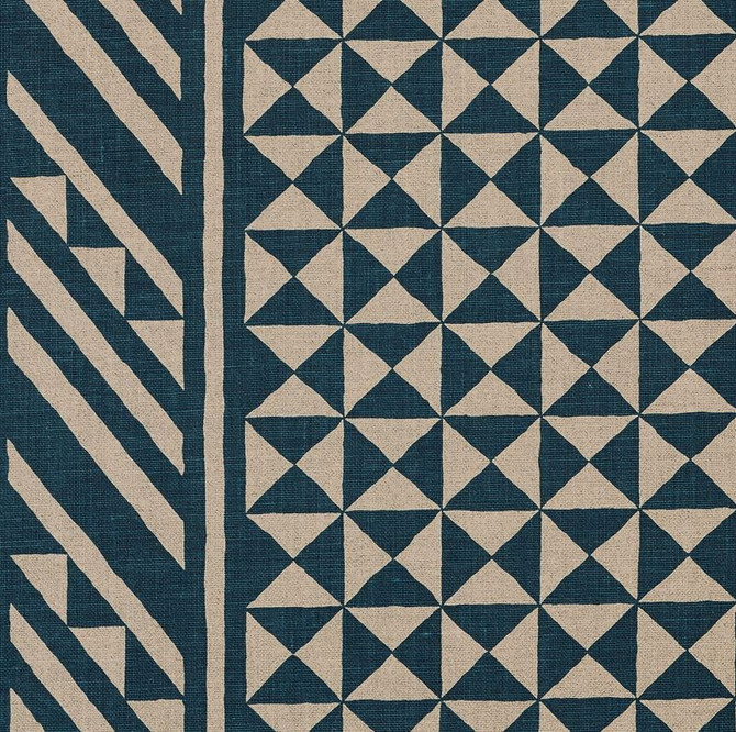 Nuba Indigo On Natural 176302 by Schumacher Designer Fabric Tribal-Chic 100% Linen - Horizontal: 54 and Vertical: 32 54 - Swanky Fabrics -