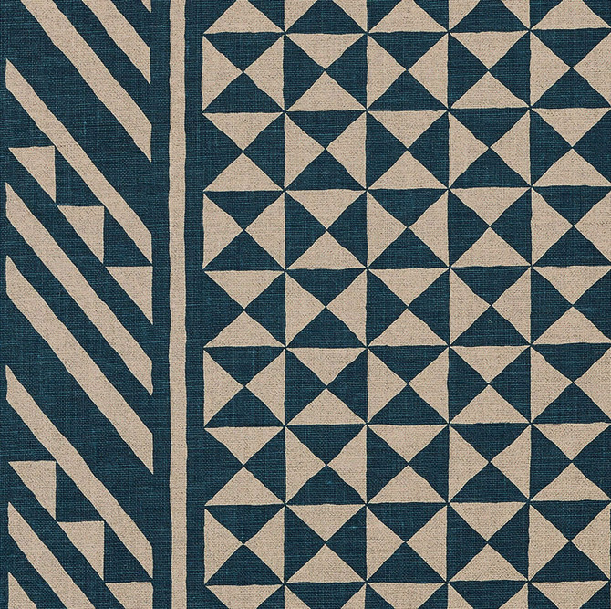 Nuba Indigo On Natural 176302 by Schumacher Designer Fabric Tribal Chic See Sample UNITED STATES OF AMERICA - </p><p>Repeat: Horizontal: 54" (137CM) and Vertical: 32" (81CM) 54" (137CM) - Swanky Fabrics -