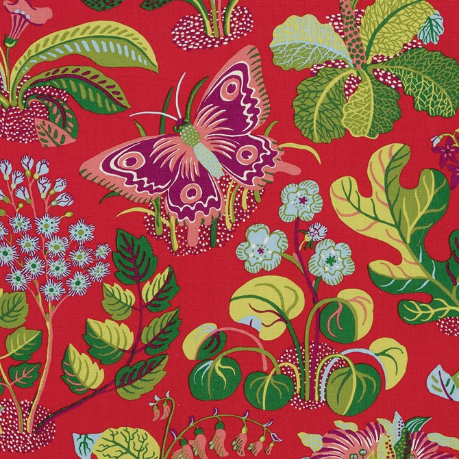 Exotic Butterfly Red 176180 by Schumacher Designer Fabric Good-Vibrations 100% Linen - Horizontal: 26.5 and Vertical: 31 54.5 - Swanky Fabrics -