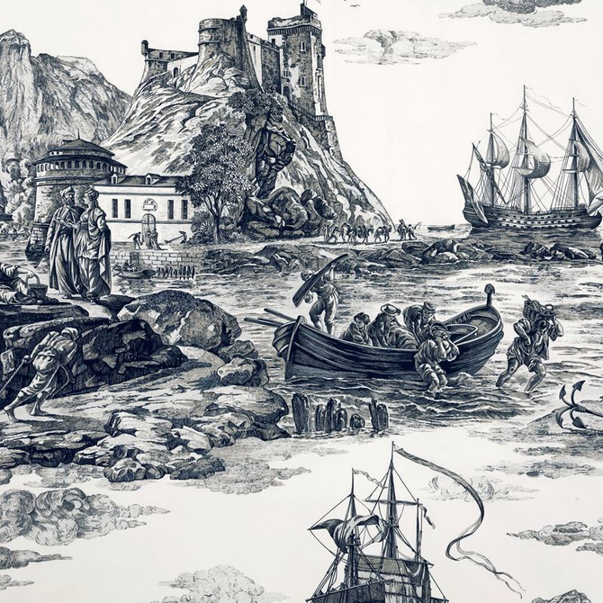 Marine Toile Black 176162 by Schumacher Designer Fabric Schumacher-Classics 100% Cotton - Horizontal: 38 and Vertical: 75 53 - Swanky Fabrics -