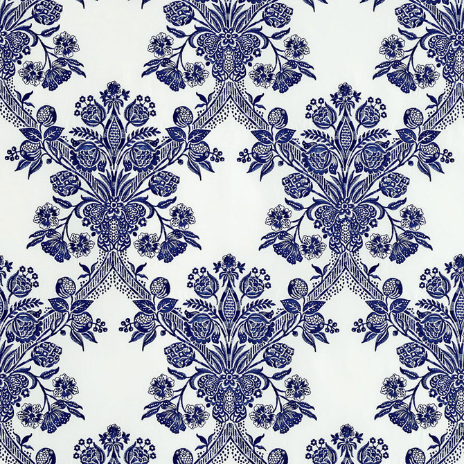 Carolina Ultramarine 69710 by Schumacher Designer Fabric COUTURE COLLECTION COTTON 100% INDIA </p><p>Repeat: Horizontal: 8 1/2" (22CM) and Vertical: 25" (64CM) 51 - Swanky Fabrics -