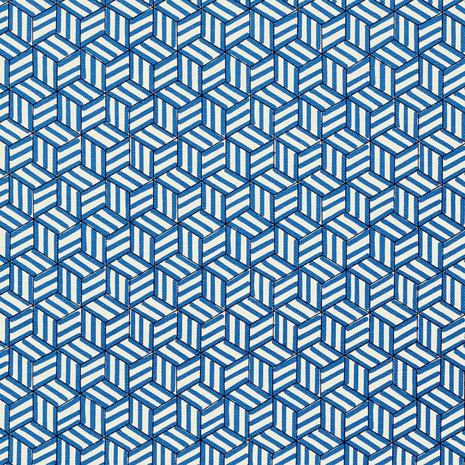 Tumbling Blocks Cobalt 176041 by Schumacher Designer Fabric Miles Redd 6.75" - Swanky Fabrics -