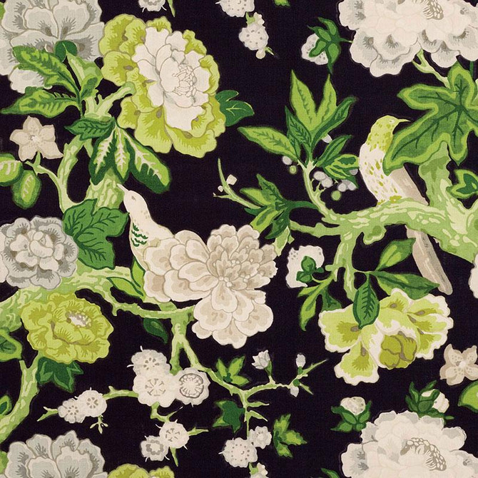 Bermuda Blossoms Jet 175873 by Schumacher Designer Fabric Mary Mcdonald 27.12" - Swanky Fabrics -