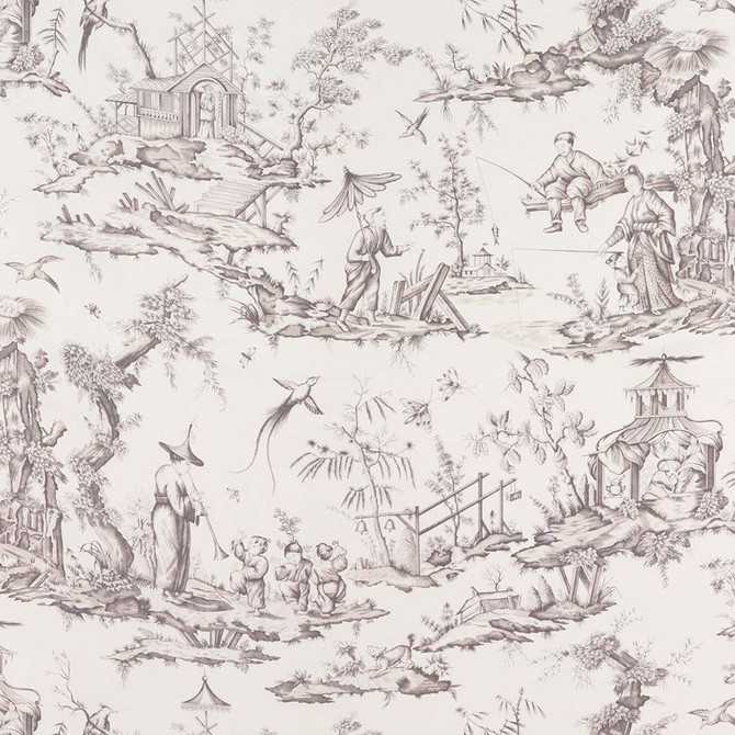 Shengyou Toile Driftwood 175802 by Schumacher Designer Fabric Schumacher-Classics 57% Linen, 43% Cotton - Horizontal: 44 and Vertical: 47 44 - Swanky Fabrics -
