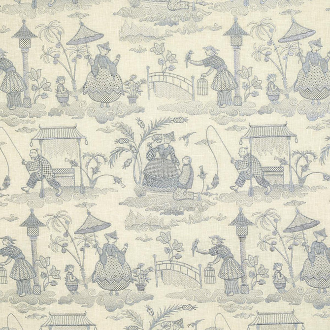 Bassano Embroidered Toile Delft 66600 by Schumacher Designer Fabric Palazzo 17.0" - Swanky Fabrics -