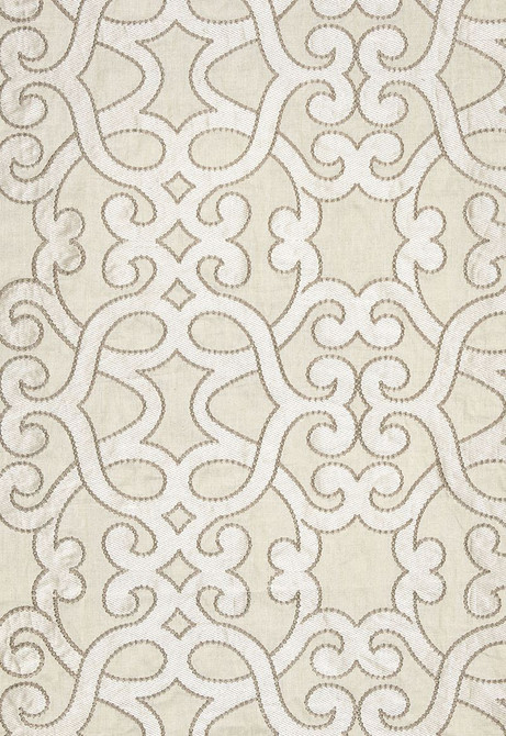 Amboise Linen Embroidery Oyster 65182 by Schumacher Designer Fabric Au-Naturel 61% Linen, 39% Viscose - Horizontal: 16.75 and Vertical: 15 50 - Swanky Fabrics -