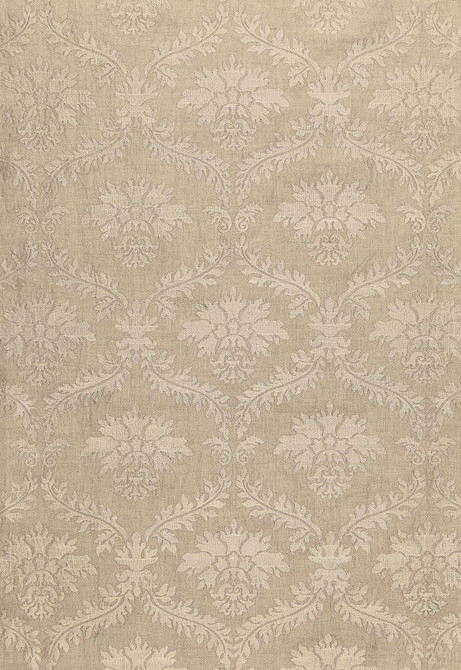 Valbonne Linen Embroidery Greige 65340 by Schumacher Designer Fabric Au-Naturel 88% Linen, 12% Viscose - Horizontal: 10 and Vertical: 12.375 51.5 - Swanky Fabrics -