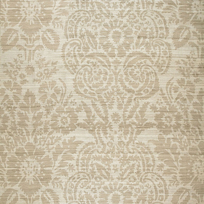 Malay Damask Print Putty 174610 by Schumacher Designer Fabric AU NATUREL SILK 100% INDIA </p><p>Repeat: Horizontal: 25 1/2" (65CM) and Vertical: 24 3/4" (63CM) 51 - Swanky Fabrics -