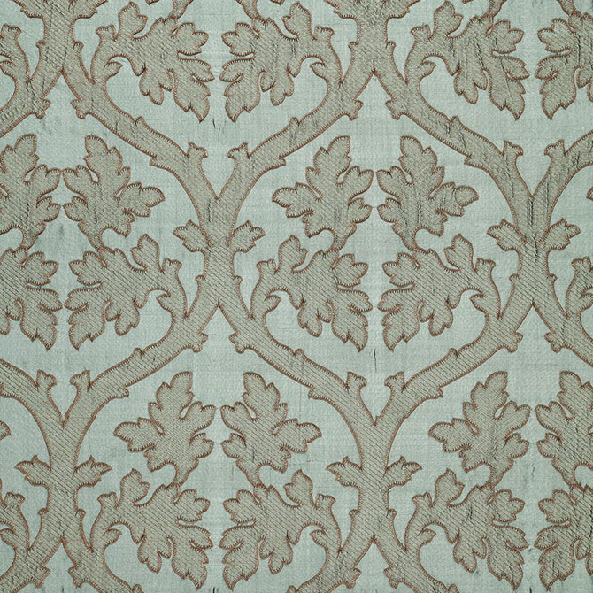 Ravenna Embroidery Mineral 64740 by Schumacher Designer Fabric CHROMA See Sample INDIA LIGHT DUTY </p><p>Repeat: Horizontal: 10" (25CM) and Vertical: 15" (38CM) 50 3/8" WIDE (128CM) - Swanky Fabrics -