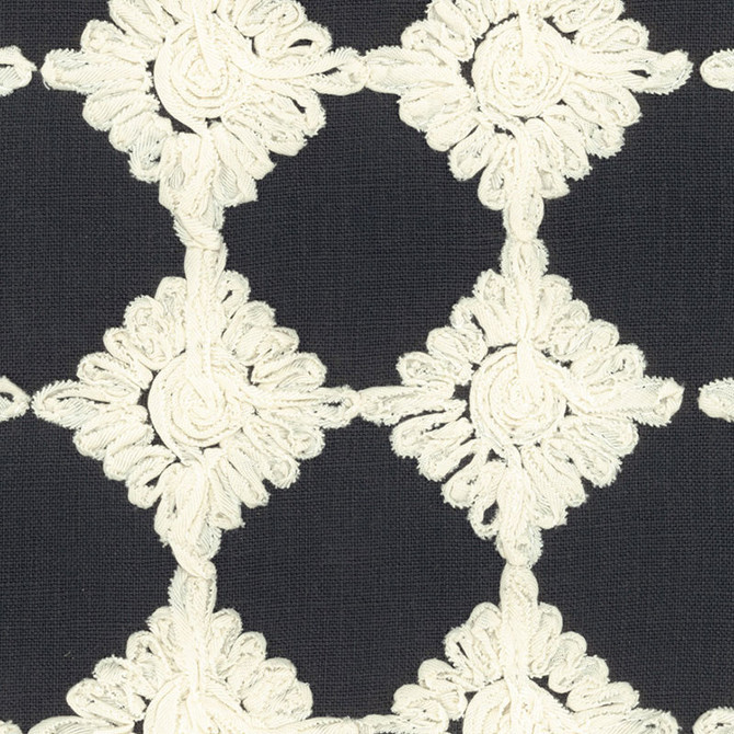 Rosette Embroidery Charcoal 55870 by Schumacher Designer Fabric HAPPY TOGETHER LINEN 70% COTTON 30% ITALY MARTINDALE 5,000 </p><p>Repeat: Horizontal: 3" (8CM) and Vertical: 3" (8CM) 53.5 - Swanky Fabrics -
