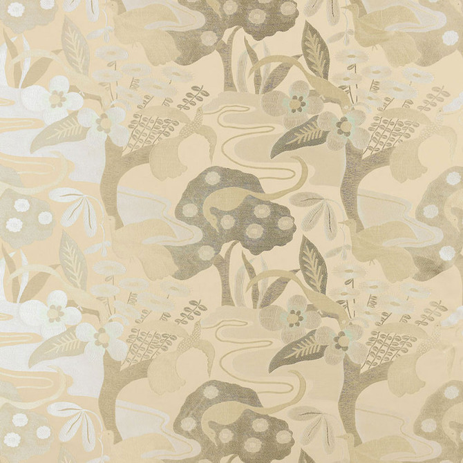 Katsura Lampas Platinum 54072 by Schumacher Designer Fabric MODERN GLAMOUR VISCOSE 61% COTTON 39% FRANCE WYZENBEEK 25,000 </p><p>Repeat: Horizontal: 27 1/2" (70CM) and Vertical: 24 1/2" (62CM) 55 - Swanky Fabrics -