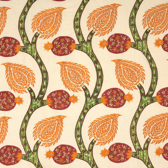 Nurata Embroidery Coral 174180 by Schumacher Designer Fabric Perennial Favorites 10.75" - Swanky Fabrics -